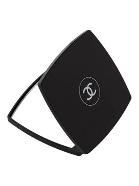 CHANEL Black Compact Double Mirror with Silver CC Emblem